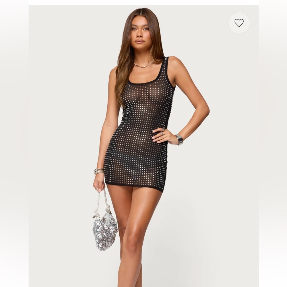 NWT- Edikted ALIDA RHINESTONE SHEER MESH MINI DRESS